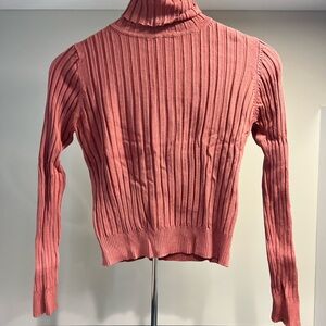 Zara Cropped Women's Ribbed Turtleneck Sweater - Pinkish Rust Color